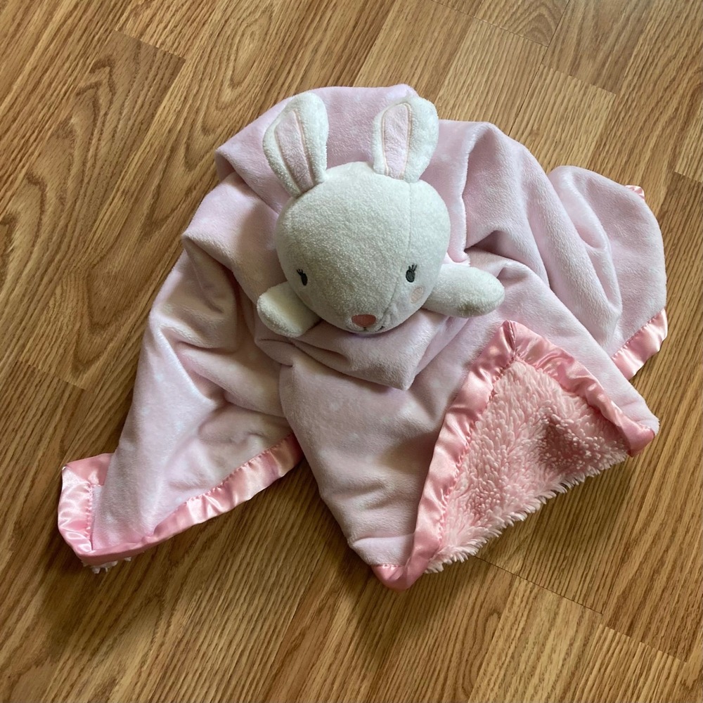 Cloud Island Bunny Lovey Large 29" Security Blanket White Pink Polka Dots 2021